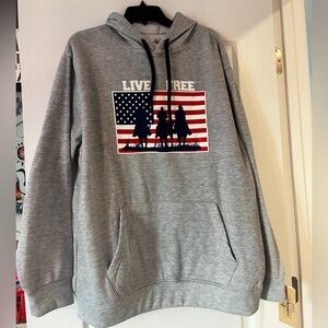 American Legends Grey Pullover Hoodie with American Flag Graphic XL
